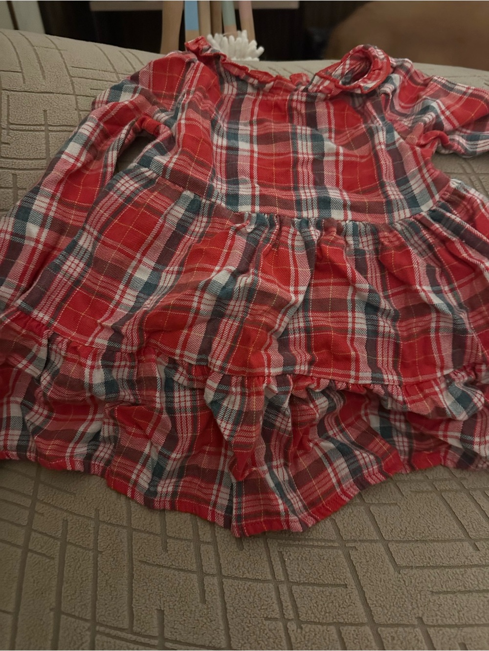 Cat & Jack Red Plaid Ruffled Kids Dress